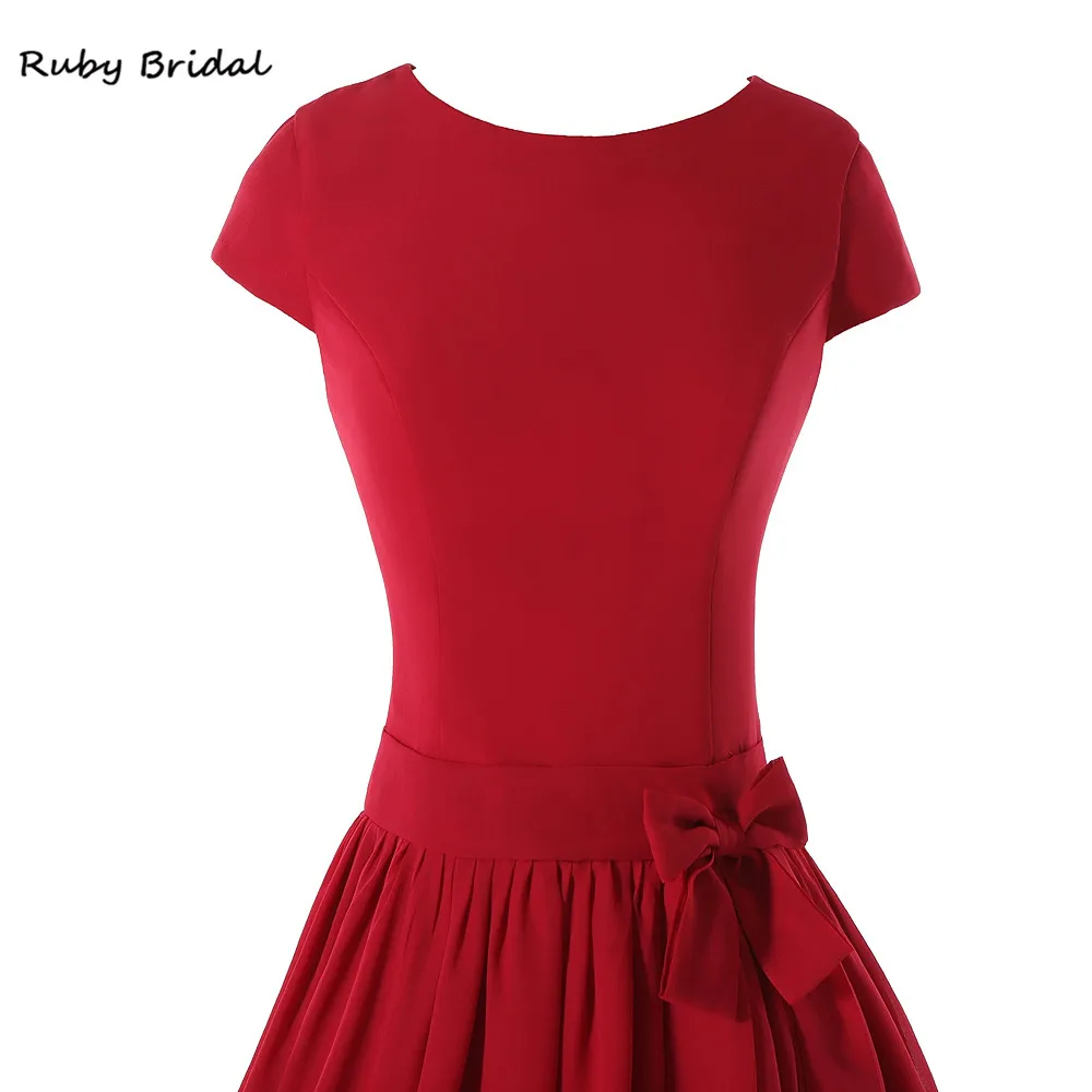 Винтажное коктейльное платье Ruby длинное а силуэта бордовое шифоновое с коротким