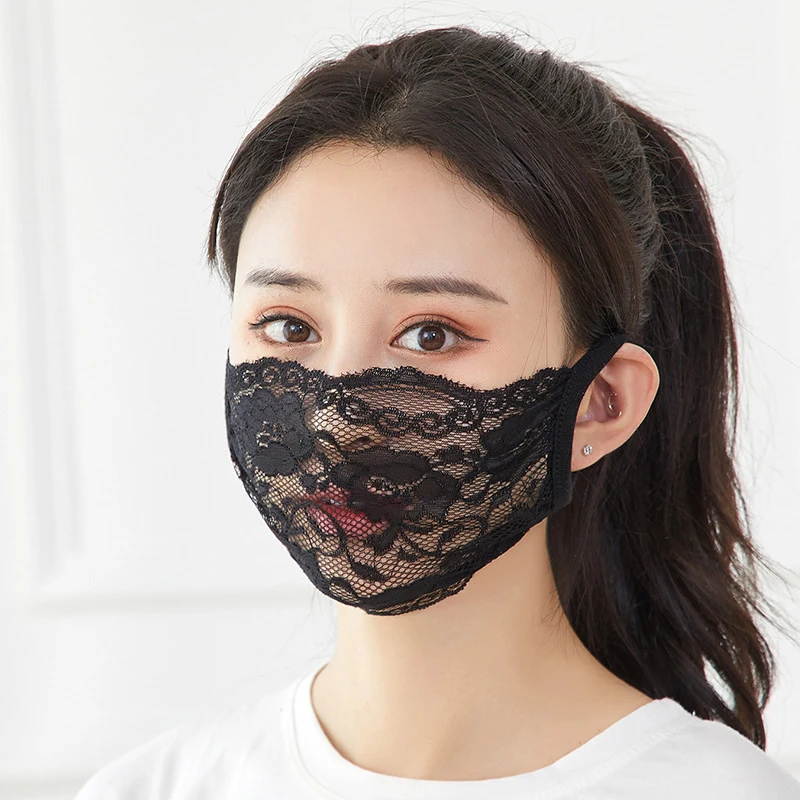 

Summer Ladies Sexy Black Lace Single Layer Sun Mask Outdoor Riding Protection Shame Mask