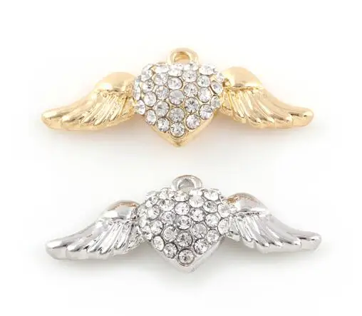 

20PCS/lot 12x30mm (Gold,Silver Color) Angel Wing Pendant Charms Fit For Floating Locket Jewelrys Making