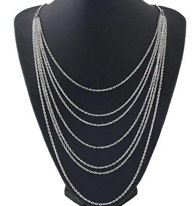 

Vintage Silver Chunky Chain Necklace Pendant Multi layer Necklace Collar Bib Statement Boho Layering Chokers Chockers Necklace
