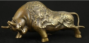 

Copper Brass CHINESE crafts Asian Elaborate China handmade collection of old statue - Bullfighting Statue