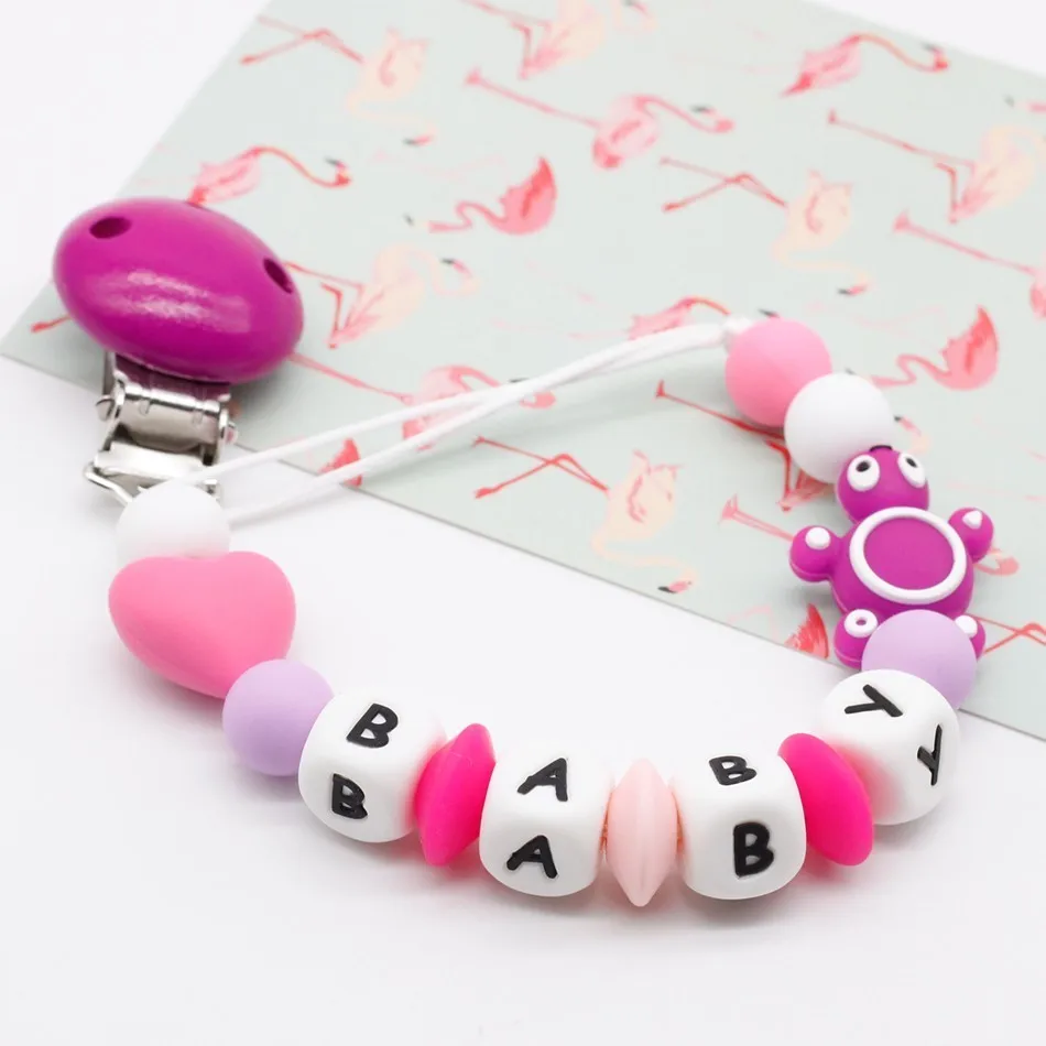 DIY Silicone Personalised Name Baby Pacifier Clips, Funny Pacifier Chain with turtle Holder for Baby, Baby Shower Gift BPA Free