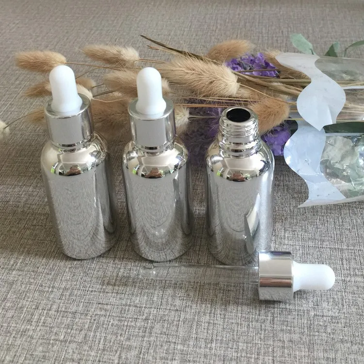 Conta-gotas de Vidro para Óleo Vazio Vidro Peças Lote 30 ml Alta Temperatura Prata Banhado Frasco Conta-gotas Recipiente Essencial 50 - 5 Beleza e saúde