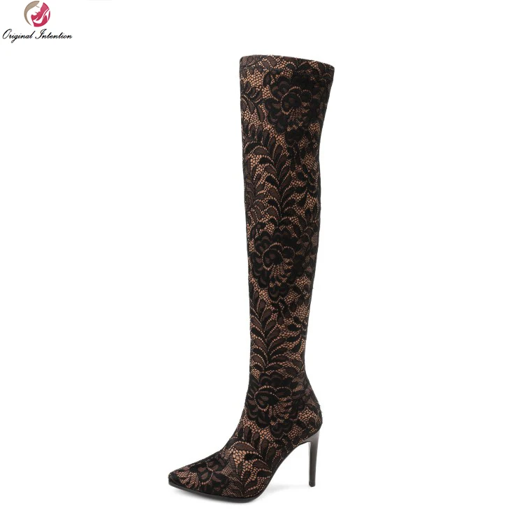 

Original Intention Sexy Women Over-the-Knee Boots Pointed Toe Thin High Heels Boots Black Coffee Shoes Woman Plus US Size 4-10.5