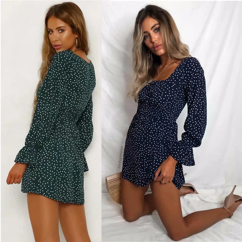 yinlinhe Navy Polka Dot Summer Dress Long Sleeve Vintage High Waist Women Dress Mini Slim Elegant Ladies Clothing  14