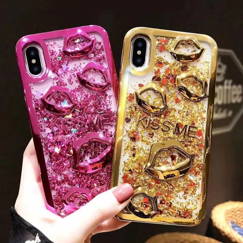 

Quicksand Glitter Sexy Lip Case For coque iPhone 8 plus Soft TPU Cover For iPhone X 6 6s plus 7plus XR XS Max phone Funda