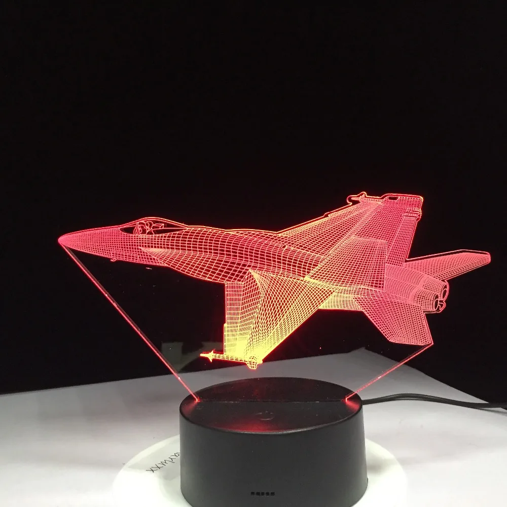 3D светильник F16 Fighting Plane с дистанционным переключателем маленький ночник цветной
