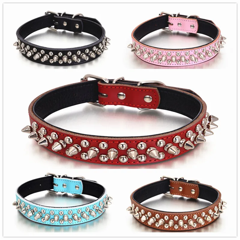 15 Colors S/M/L Sizes PU Leather Rivet Spike Punk Dog Collar Pet Dog