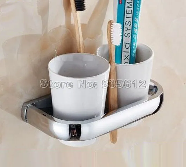Polished Chrome Wall Mounted Toothbrush Holder With Two Ceramic Cups Polished Chrome Wall Mounted Toothbrush Holder With Two Ceramic Cups Set Bathroom Accessories Wba856
