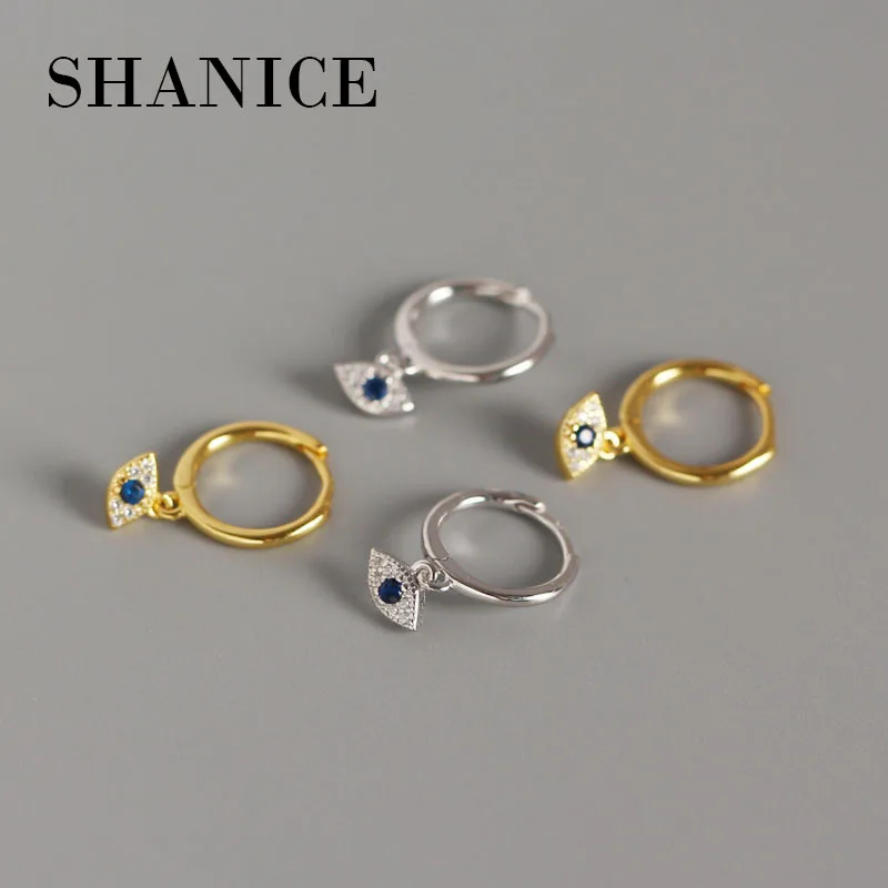 

SHANICE 100% 925 Sterling Silver Punk Cool INS Retro Blue Eyes Open Hoop Earrings Cubic Zirconia Spike Earring For Women Jewelry