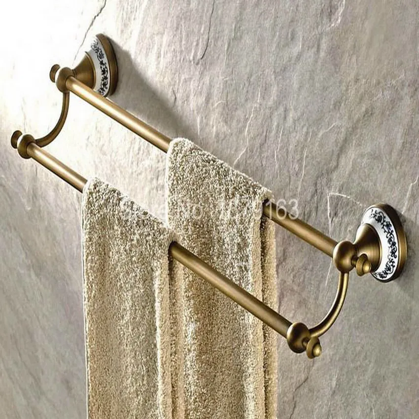 Antique Brass Ceramic Base Bathroom Accessory Wall Mounted Double Towel Bar Towel Rail Rack Holder Bathroom Antique Brass Ceramic Base Bathroom Accessory Wall Mounted Double Towel Bar Towel Rail Rack Holder Bathroom