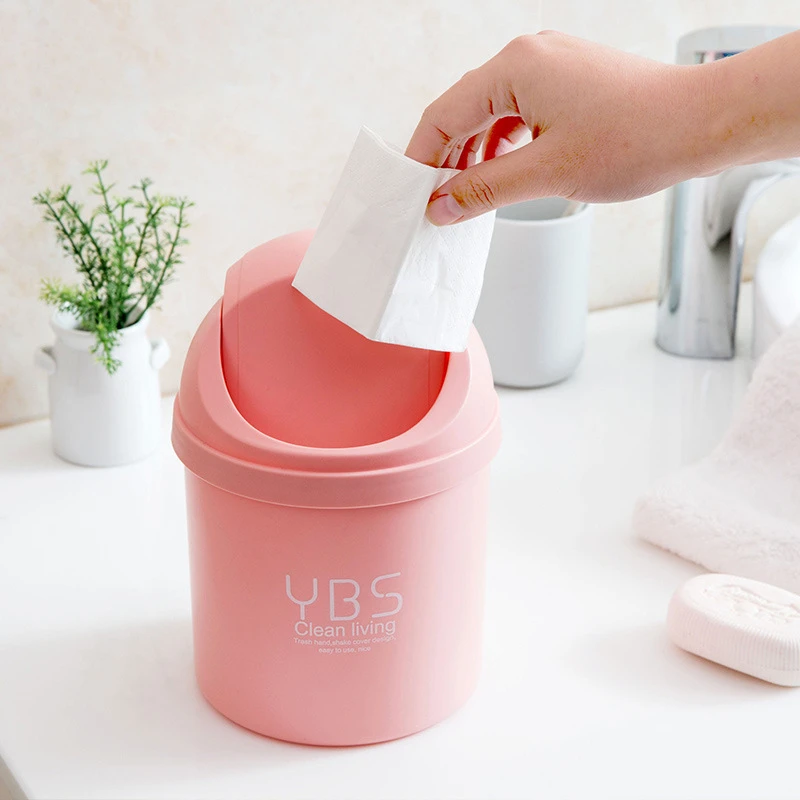 

Kacuyelin PP Material Pressing Type Mini Waste Bin Portable Round Type Waste Bin For Issue Collecting Mini Storage Bin For Table