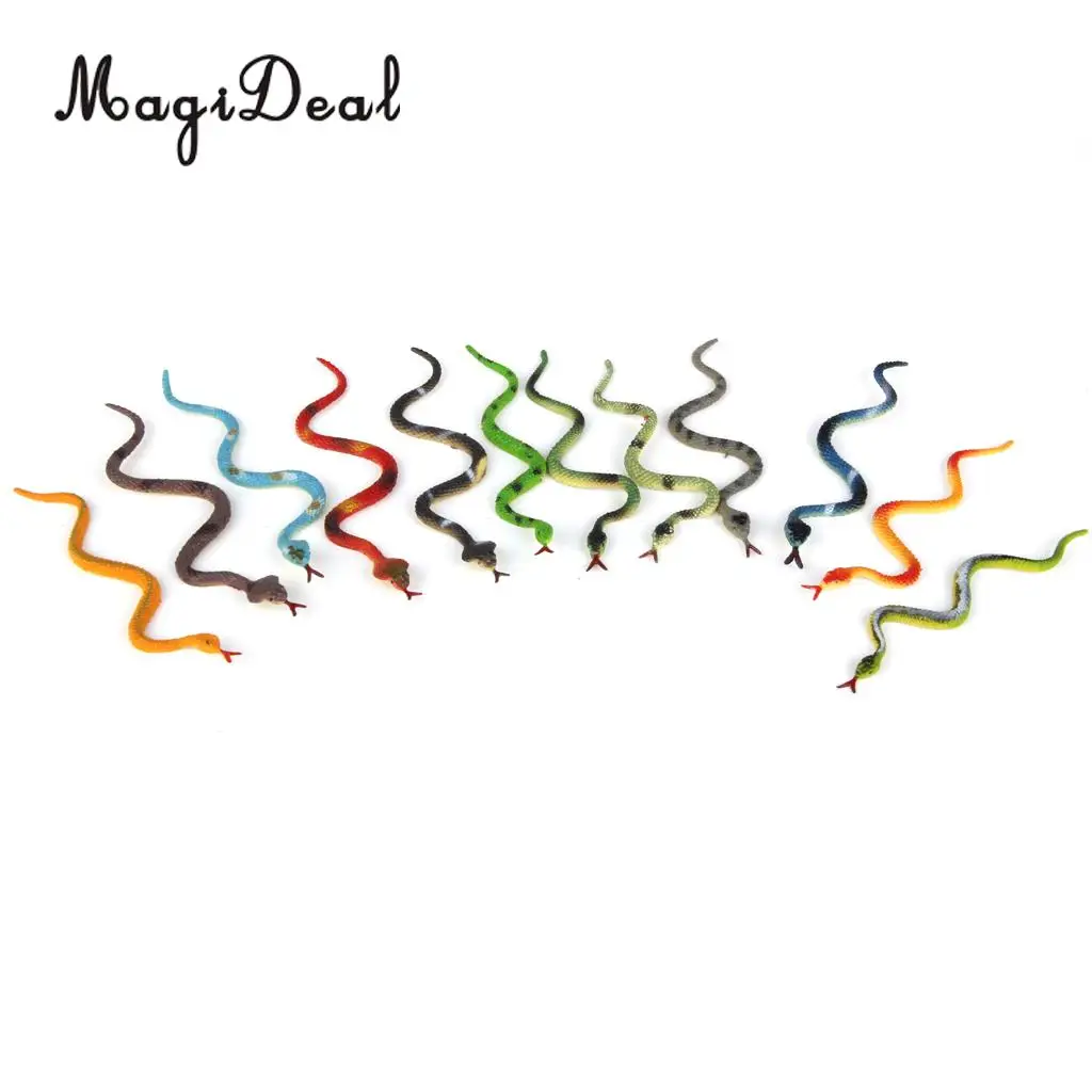High Simulation 12Pcs Plastic Fake Reptiles Animal Snake Animal Model Toy for Children Kids Party Decor Gag Friends Gift