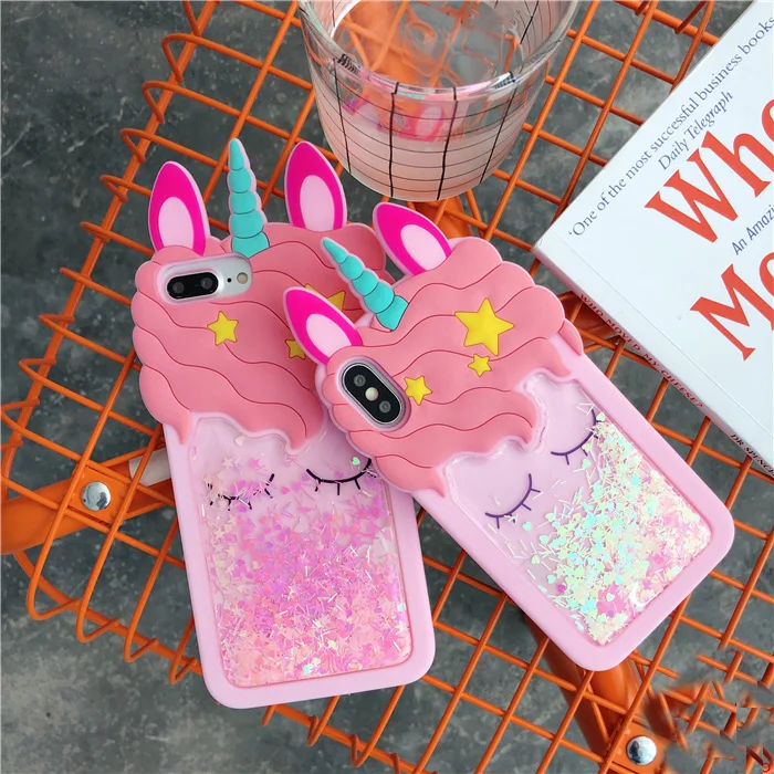 3D милый Единорог чехол для iPhone X XS max XR liquid star 7 plus 8 6 6s 5s SE мягкий fundas |