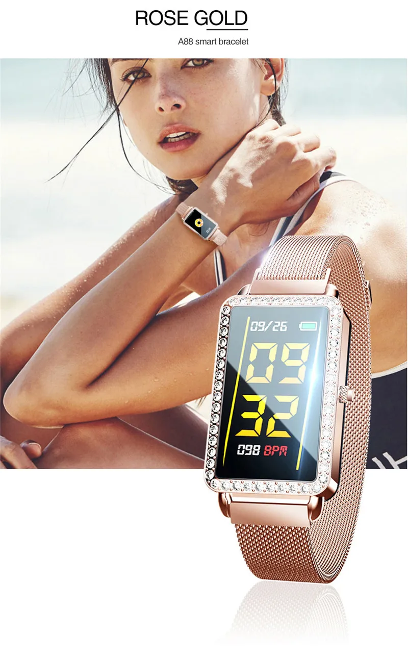 Модные женские Смарт-часы A88 с монитором сердечного ритма, многофункциональные спортивные часы для женщин, умный Браслет для iPhone телефона