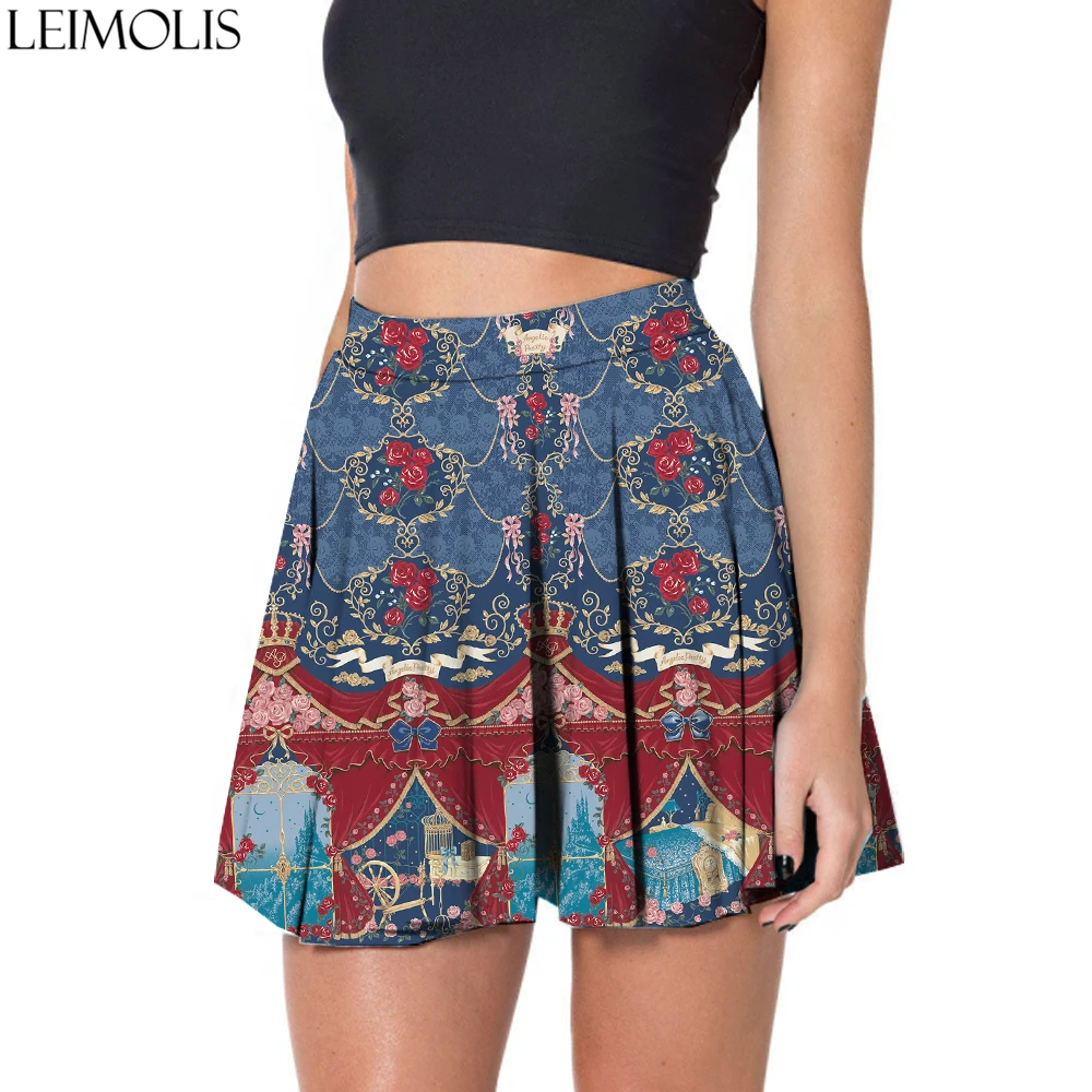 

LEIMOLIS Rose Room vintage print plus size high waist mini skirt harajuku kawaii sexy streetwear short pleated skirts womens