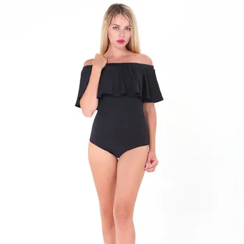 

Ruffles Short Sleeve Slash Neck Sexy Women Bodysuits 2019 New Summer Black blue Bodycon Rompers Female Beach Casual Bodysuits