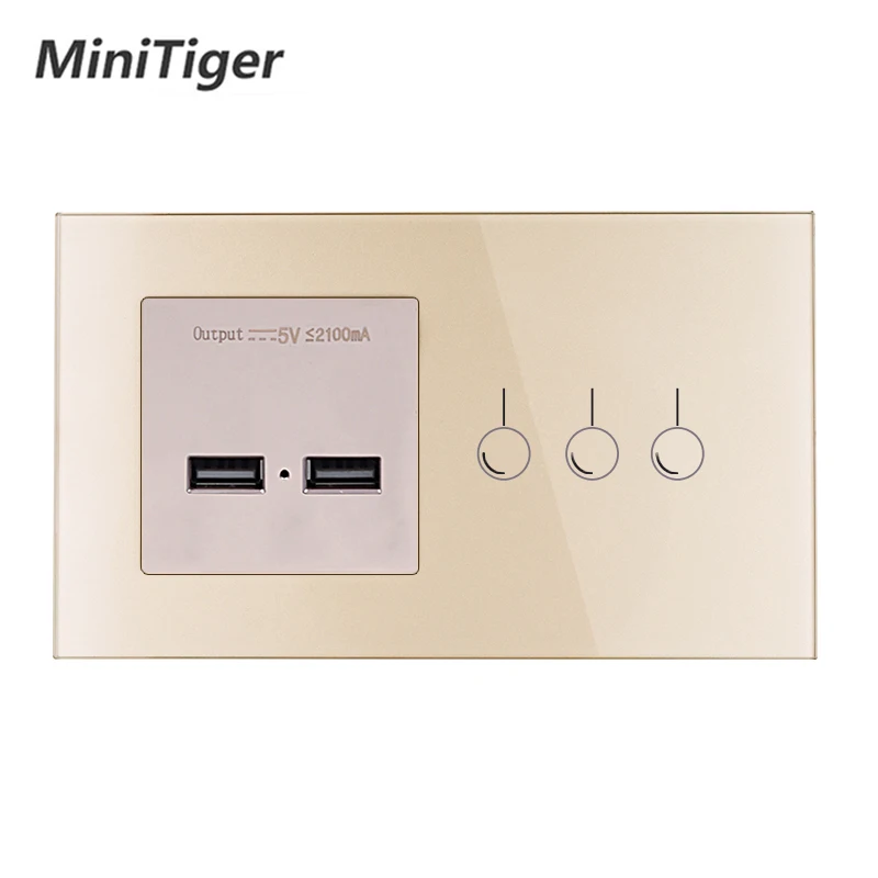 Minitiger EU стандартный 1 Gang Way сенсорный выключатель и розетка питания с двойным USB
