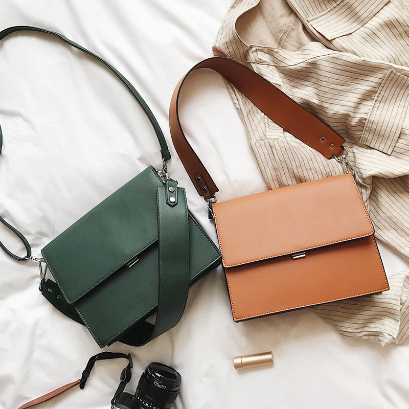 

Wide Shoulder Straps Handbags 2019 Fashion Women Bags Simple Commute Briefcase New Small Square Bag Wild Shoulder Messenger Bbag