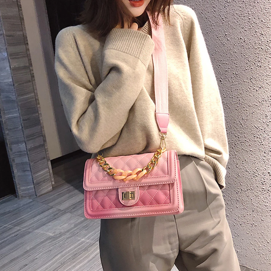 Designer Chain Messenger Bag Acrylic Chain Women Handbag Pu Leather Rhombic Small Flap Bag Luxury Dinner Clutch Purse Lady Bags