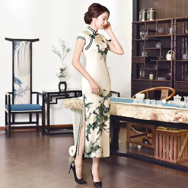 Сексуальное длинное платье Чонсам, летнее винтажное платье в китайском стиле, модные женские вечерние платья с пуговицами, Vestido