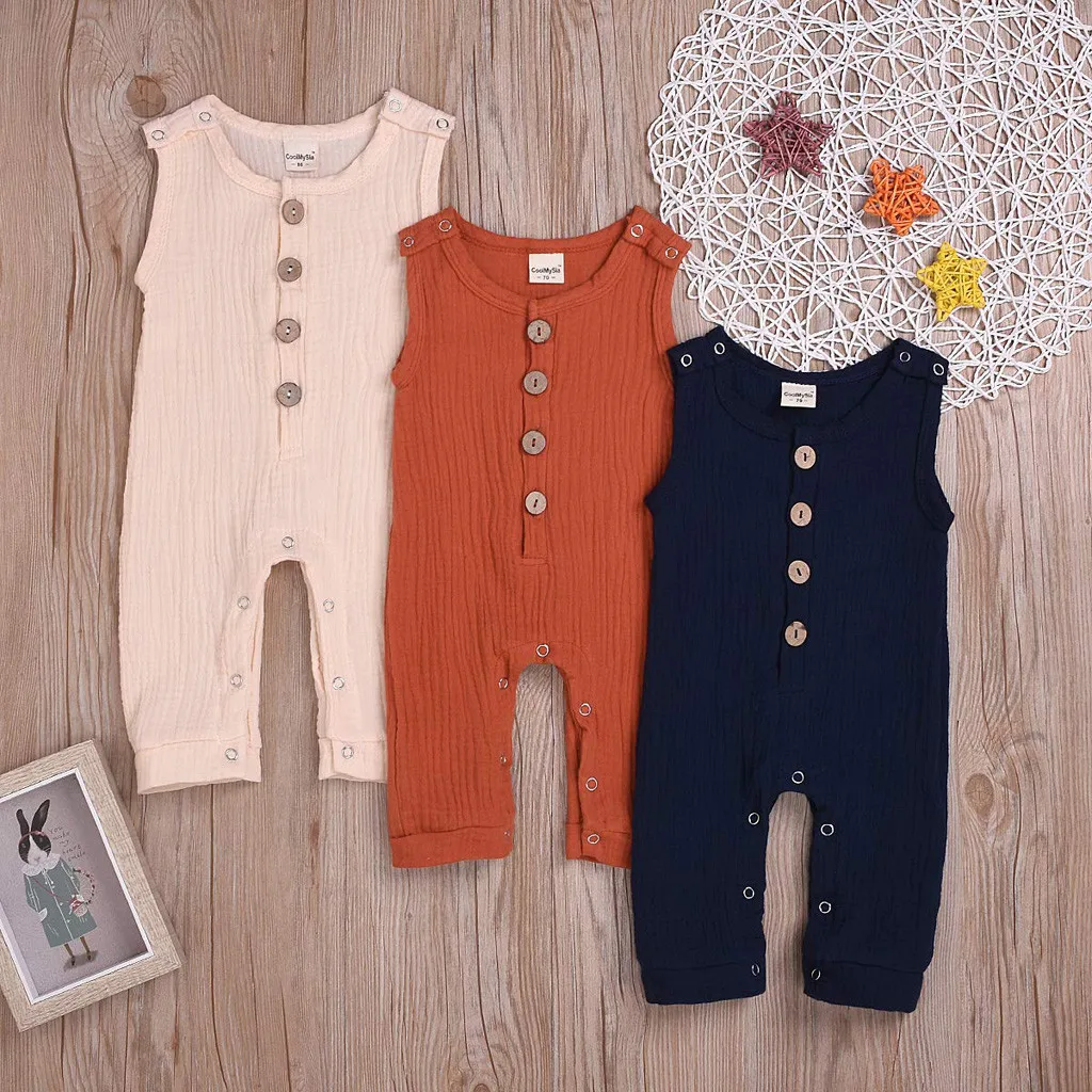 

Newborn baby girl rompers Infant Toddler flax Linen Solid Button jumpsuit suit clothes clothing одежда для пупсов