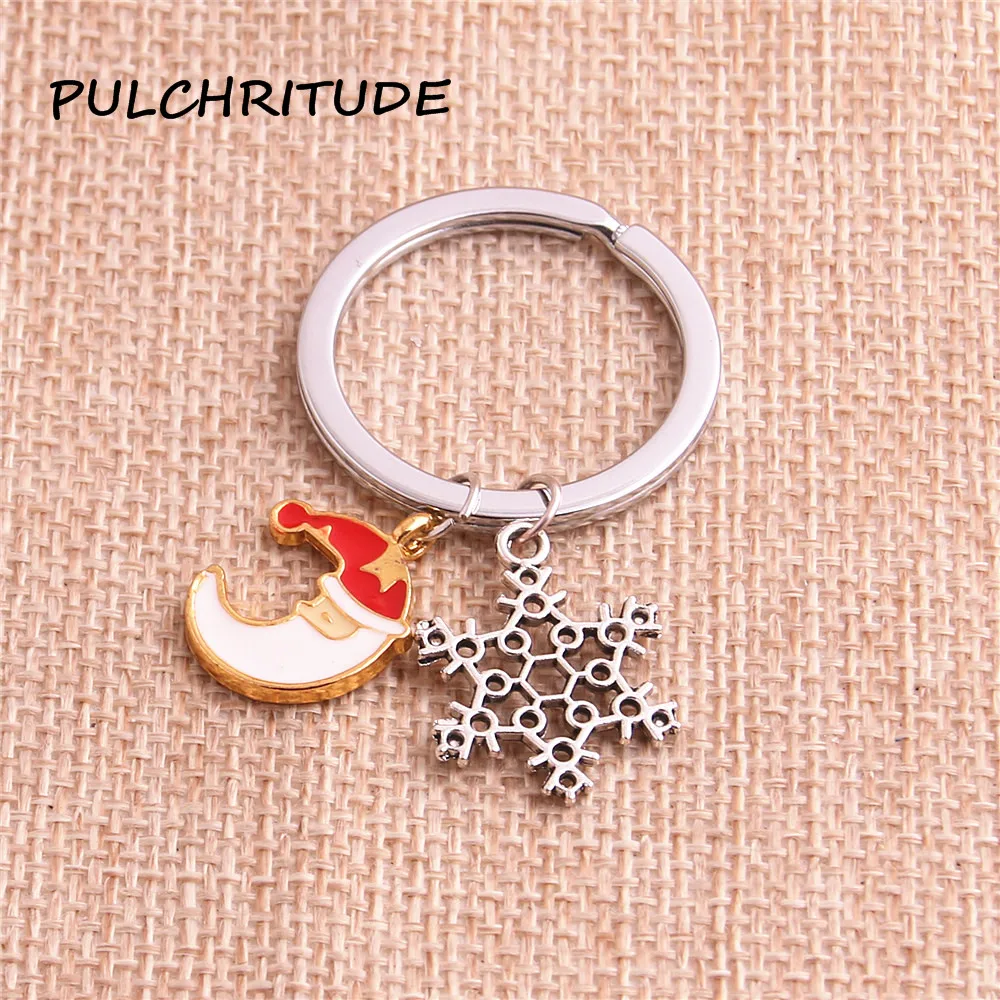 PULCHRITUDE 3 шт. капли масла в форме полумесяца с рисунком рождественской елки со снежинками и подвесками в форме колокольчиков кулон брелок для ключей для самодельных украшений делая c2031