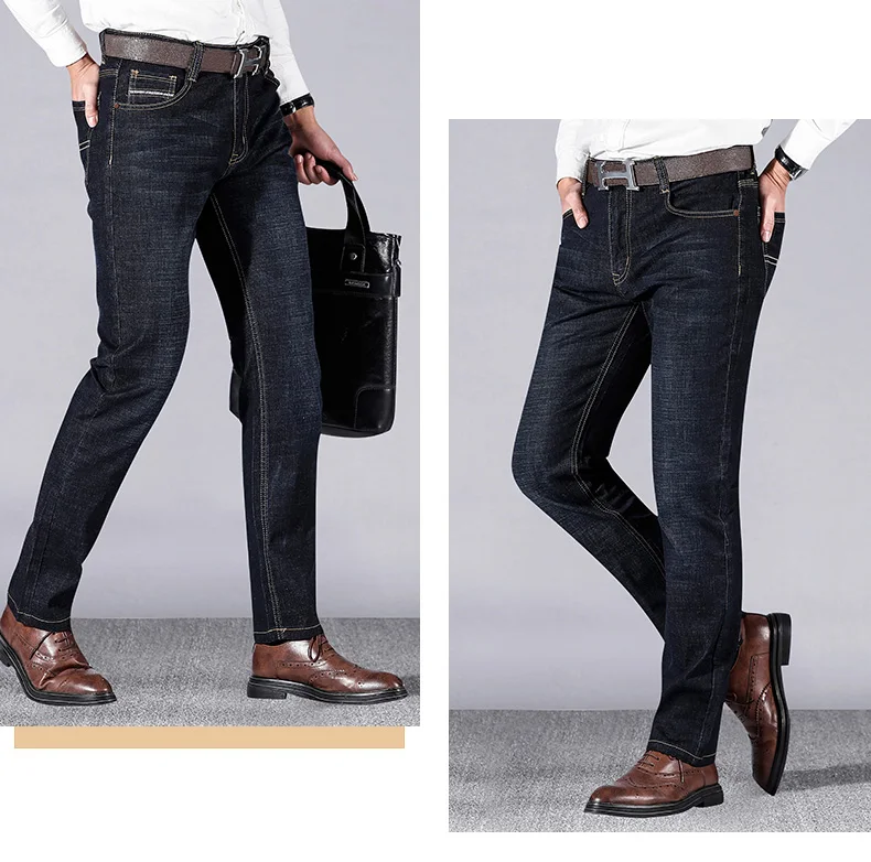 2019 новые Брендовые мужские джинсы классические синие джинсы прямые длинные джинсовые брюки среднего возраста мужские качественные легкие