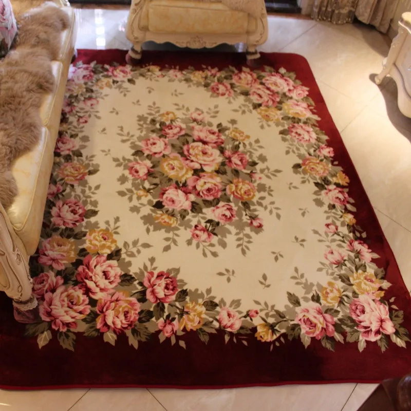

130X185CM Pastoral Rose Carpets For Living Room Soft Coral Velvet Area Rug For Bedroom Coffee Table Area Rug Children Play Mat