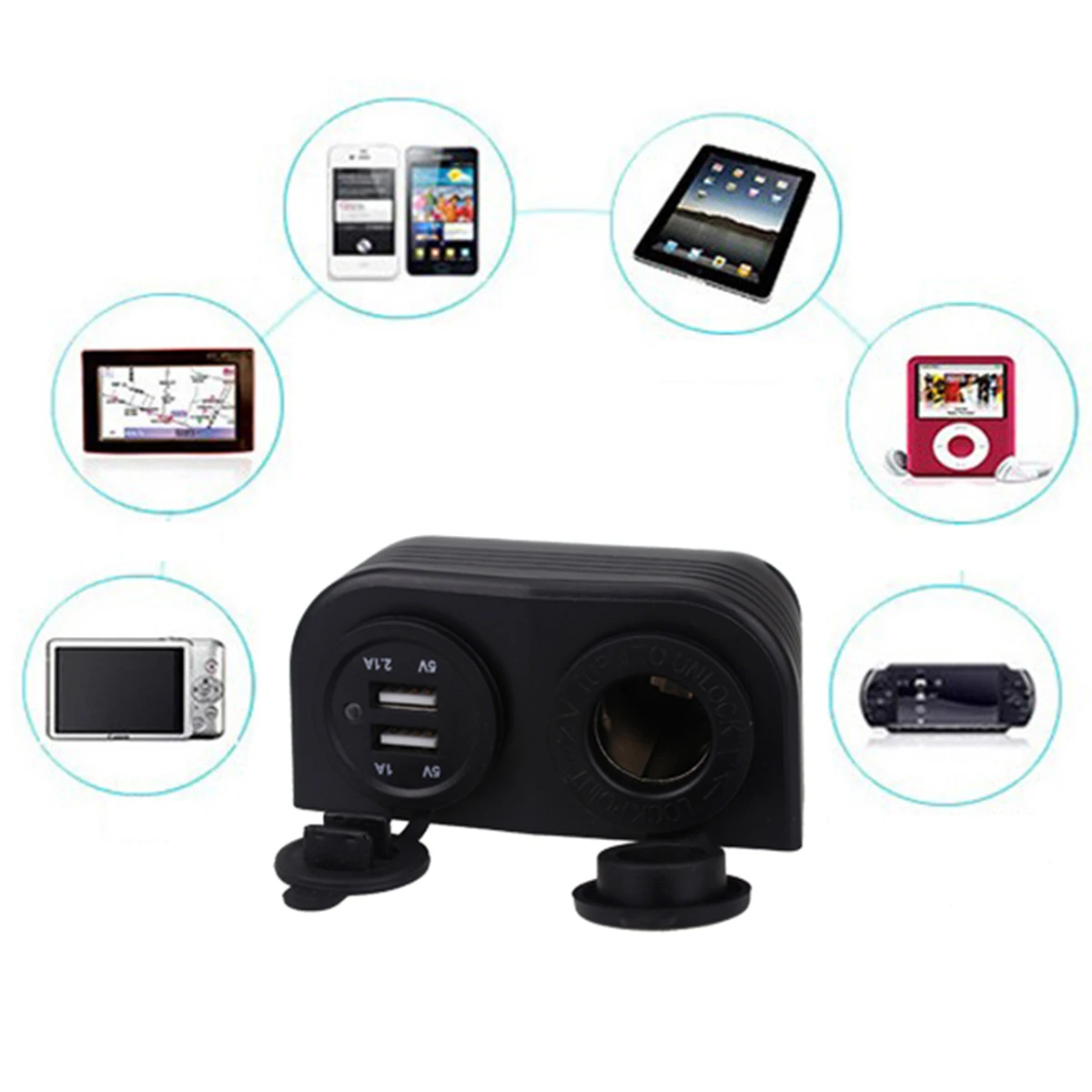 SOONHUA Car Charger Motorcycle Dual USB Car Cigarette Lighter Socket Splitter Power Adapter Vehicle Chargers Outlet Accessories