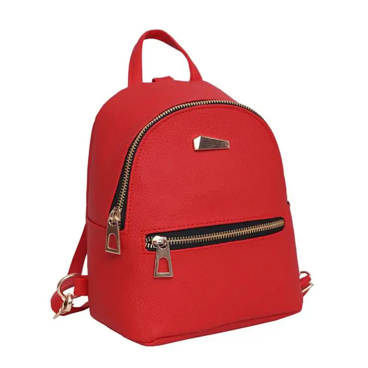 Маленький женский кожаный рюкзак, Детский рюкзак для девочек, мини-рюкзаки для девочек-подростков, Портативная сумка на молнии для девочек, 17*19*11 см - Цвет: Красный