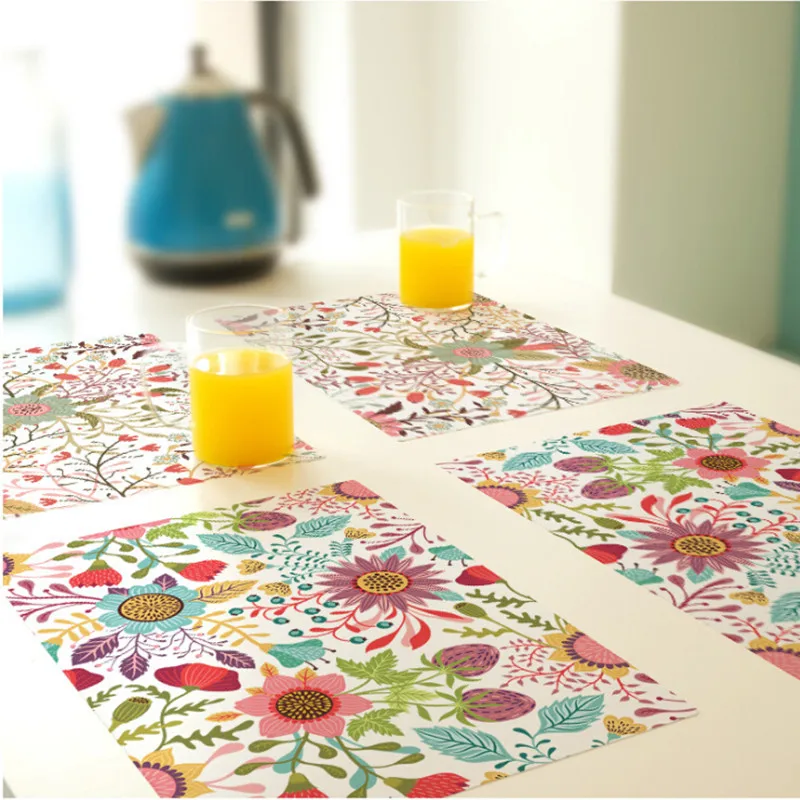 

CFen A's Flowers Patterns PVC Dining Table Place Mats Waterproof Kitchen Table Mat Craft for Cup Bowl Plate 2pcs