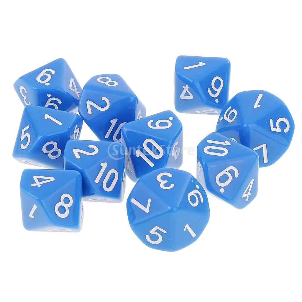 10 шт. сторонние кубики D10 акриловые для Dungeons и Dragons Games Blue|10 sided dice|dice d10sided dice |