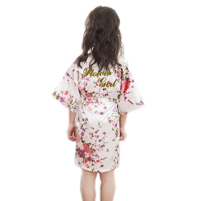 Твердые Цвет Письмо "для девочек в цветочек" Детские Свадебный халат платье Детское кимоно, ночная рубашка для девочек; сезон лето одежда для сна, ночнушка - Цвет: white