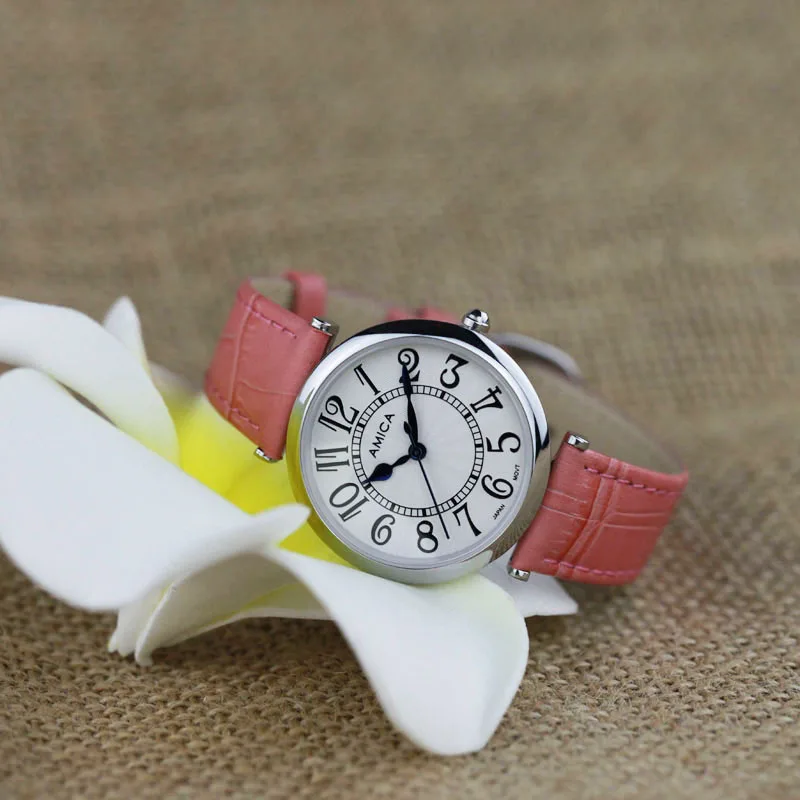 

AMICA Fashion Women Watch Leather Strap Ultra-thin Rough Font Waterproof Clock Girl Quartz Watch Ladies Watch Relogio Feminino