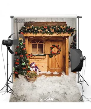 

House Decorations Christmas Tree Cottage Outdoors Snowman Backgrounds Vinyl cloth High quality Computer printed party backdrop