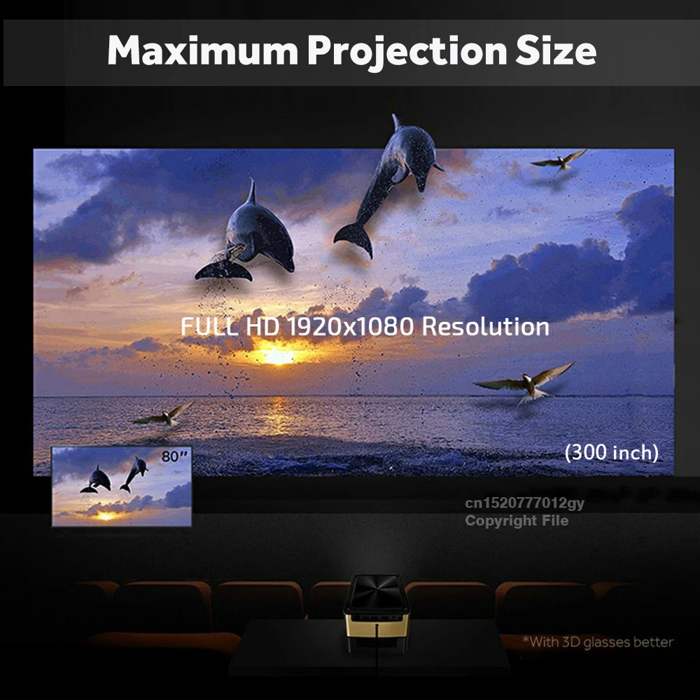 JMGO V8 Full HD Projector, 1100 ANSI Lumens, 1920x 1080 Resolution. Based on Android 4.4, WIFI, Bluetooth. 4K Video Projector
