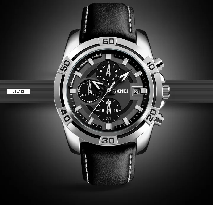 SKMEI кварцевые мужские часы, хронограф, секундомер, лучший бренд, роскошные кожаные мужские военные спортивные часы, водонепроницаемые Relogio Masculino