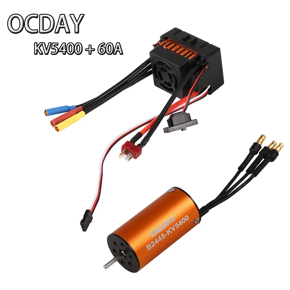

OCDAY B2445 KV5400 Motor+60A ESC Senseless Brushless Motor Waterproof for 1/16 1/18 RC Car