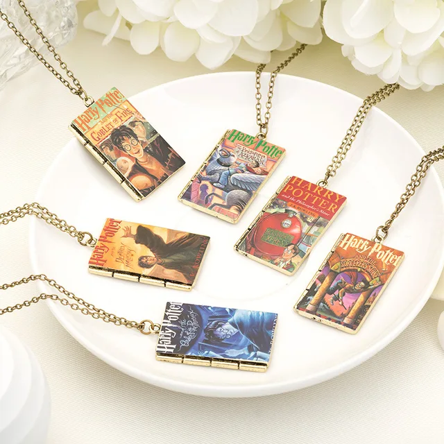 Reviews Vintage Hot Movie Harry Potter Magic Book Series Pendant Necklace Hogwarts School Square Necklace for Children Tiestyle Gift