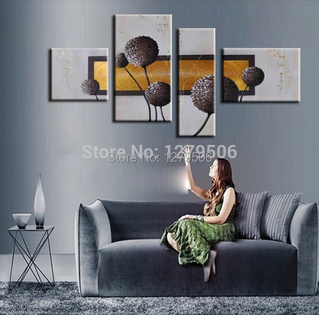 

Hand Painted 4 Pieces/set Oil Paintings On Canvas Wall Decor An Abstract Drawing For Living Room Home Decorations