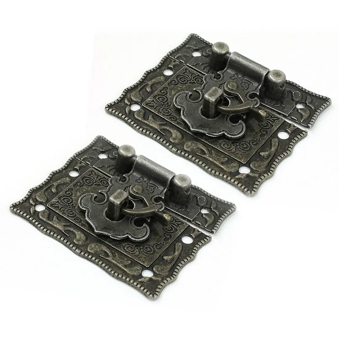 New 2 Pcs Antique Style Hardware Bronze Tone Metal Rectangle Latch 42mm