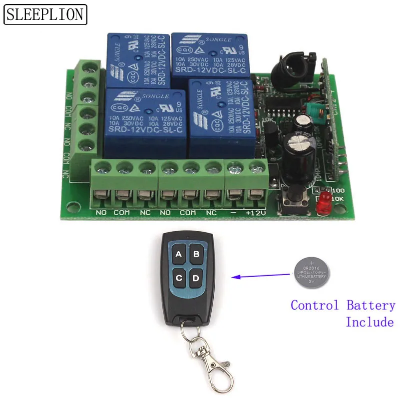 12V 4CH Wireless Remote Switch Universal Remote Control Relay Switch 12V 4 Channel Relay Module Box Board 315433MHz (1)