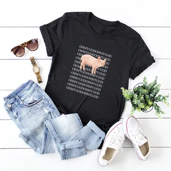 

Plus Size S-5XL Lovely Pig Print T Shirt Women Shirts 100% Cotton O Neck Short Sleeve Summer T-Shirt Tops Casual Pink God Tshirt