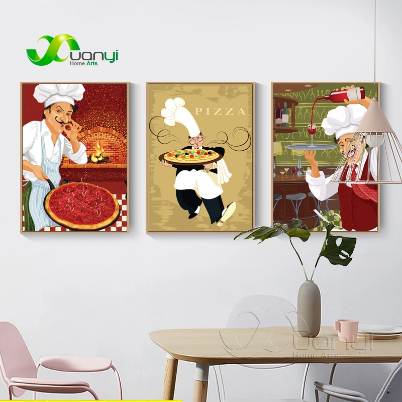 

Happy Chef Kitchen Cooker Canvas Painting Art Prints Picture Cuadros Decoration Modular Wall Picture For Living Room Unframed