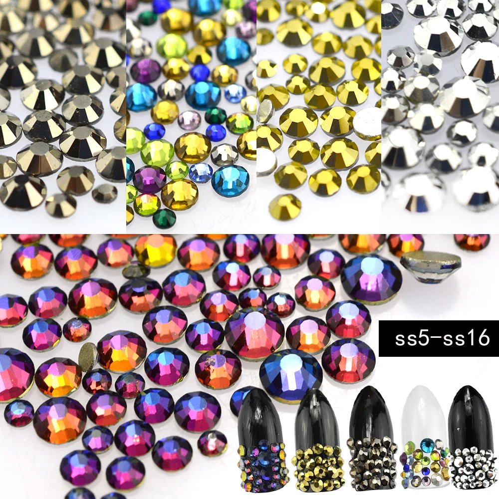 

500pcs Multi-size SS5-SS16 Non Hotfix Nail Art Rhinestones Flatback Glitter Gems 3d Decorations Tools Nail Art Accessories LA399