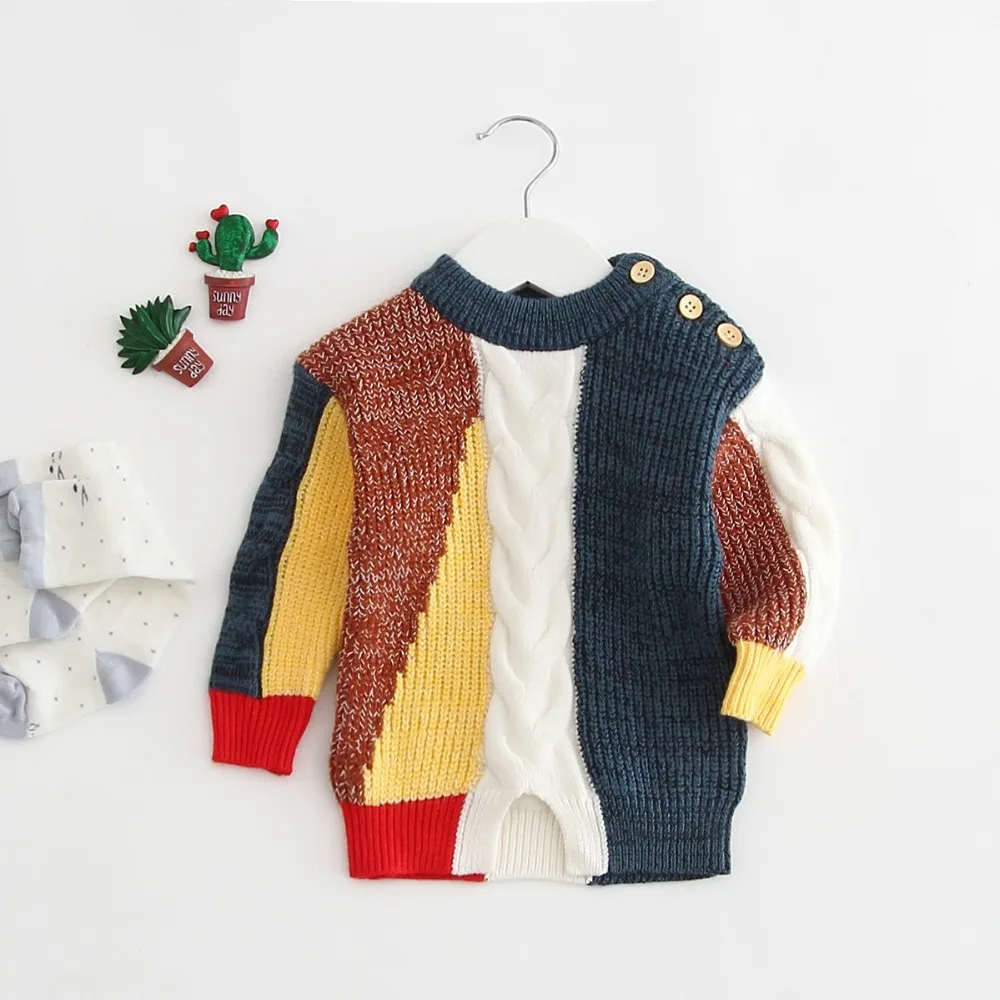 Autumn winter Baby Sweater Knitted Hooded Boys Girls Toddler patchwork Sweater Handmade Baby Pullover Cardigan Clothes