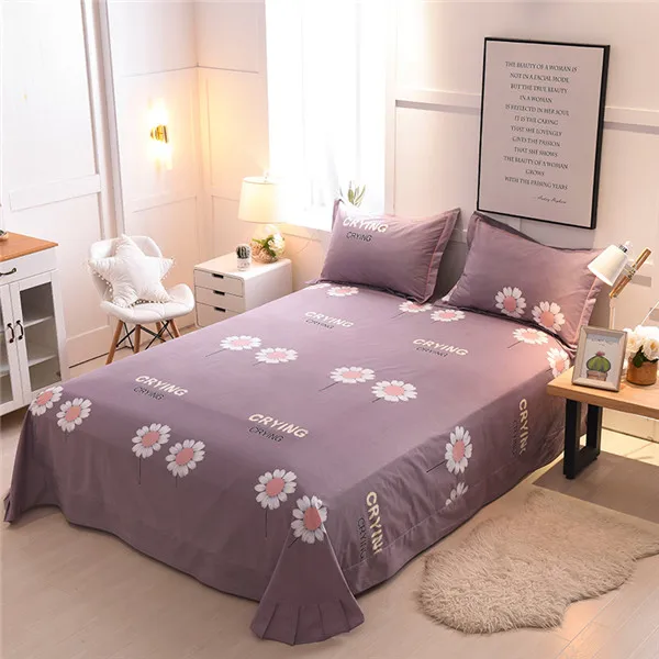 Light Blue White Print Bedding Sheet Home Textile Printing Flat Sheets