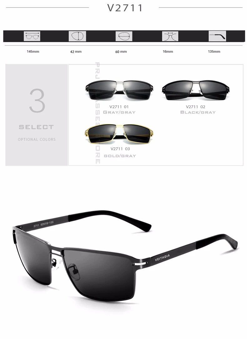 VEITHDIA, мужские солнцезащитные очки из нержавеющей стали, поляризованные очки, мужские очки, аксессуары, солнцезащитные очки для мужчин, gafas 2711