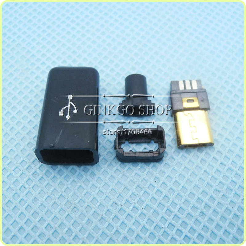 50 компл./лот Golding -plating 4 в 1 Micro 5P USB штепсельная вилка типа папа Вилка для зарядки